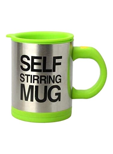 Steel Self Stirring Coffee Mug Green/Silver