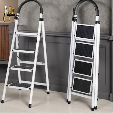 4-Step Foldable Anti-Slip Home Step Ladder with Wide Pedals, Portable Folding Step Stool for Kitchen, Living Room &amp; Garage