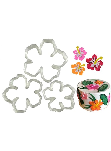 OHM 3 Pcs Hawaiin Tropical Hibiscus Flower Cookie Fondant Cake Decorating Sugarcraft Gumpaste Bakeware Tool