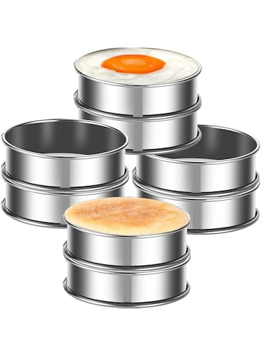 KUAYB 8-Pieces English Muffin Rings 4 Inch Crumpet Rings Stainless Steel Double Rolled Tart Rings Nonstick Metal Round Ring Molds for Cooking Baking Kitchen