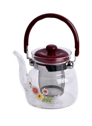 Designed Teapot With Strainer Clear/Red