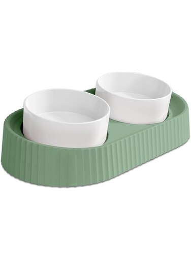 Ceramic Elevated Cat Bowls 15&deg; Tilted Raised Cat Food Bowls for Indoor Cat Anti Vomiting Cat Food and Water Bowl Set Dog Bowls for Small Dog Whisker Fatigue Pet's Dishes (White)