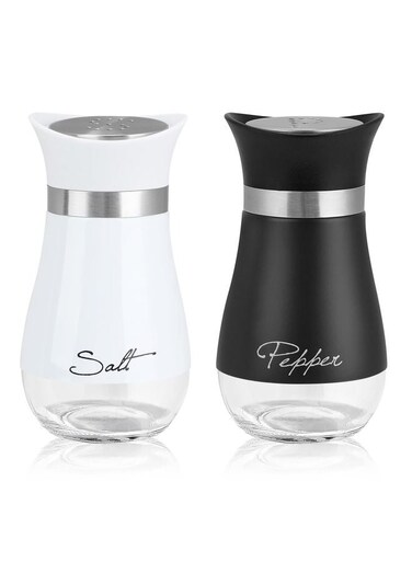 Salt and Pepper Shakers Set, 4 oz Stainless Steel Salt Pepper Shaker Containers with Glass Bottom for Kitchen Cooking, BBQ, Bar, Table, RV, Camp