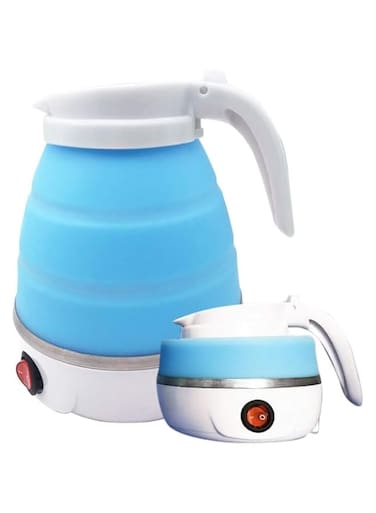 MAGA ZONE Foldable Kettle - Portable Electric Kettle for Travel, Food Grade Silicone Electric Water Heater, Collapsible with Separable Power Cord, Ideal for Hiking, Camping, and Indoor Use (0.6L, Blue