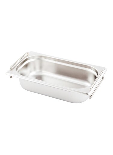 One Fourth (1/4th) Steam Table Pan - 2.5" Deep - Collapsible Handles - Anti Jam - Commercial Grade Stainless Steel - 1ct Box - Met Lux