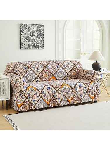 GHAKKE All-inclusive sofa cover with skirt, elastic sofa cover, fashionable printed universal sofa cover, washable non-slip elastic soft sofa cover, living room and bedroom (Single Seats)
