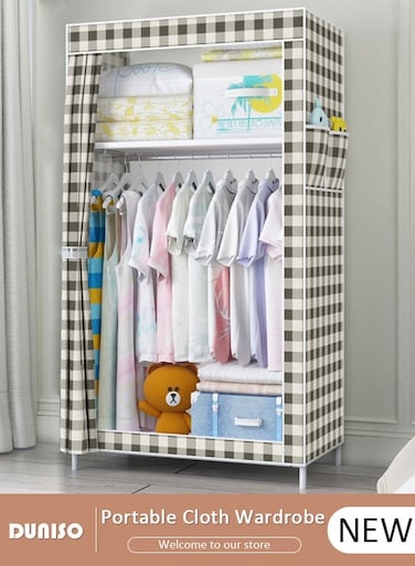 Portable Wardrobe Clothes Storage Organizer, Non-Woven Fabric Wardrobe for Clothing,Simple Cloth Wardrobe Cabinet Large Capacity Foldable Clothes Wardrobe Closet