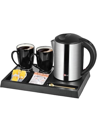Hotel Kettle Set with 2 Ceramic Cups &ndash; 1 Liter Capacity, 1500W Power