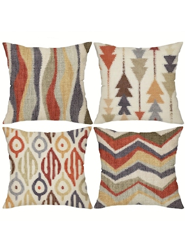 Pack Bohemian Throw Pillow Covers 18x18 Inch Abstract Geometric Outdoor Decor - Waterproof Polyester Zippered Cushion Cases for Sofa, Patio, Farmhouse (No Inserts)