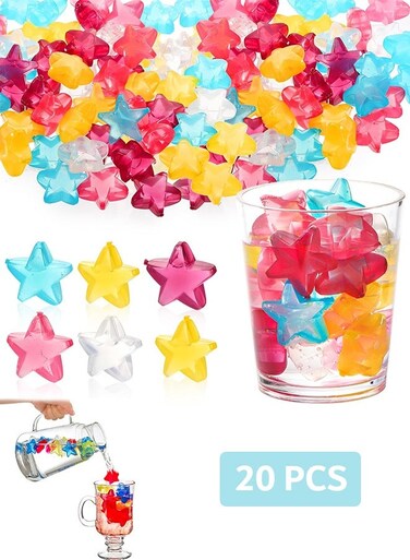 20 Pcs Reusable Plastic Star Ice Molds for Drinks, Colorful Refreezable Non Diluting Ice Cubes, Party Supplies for Boys Girls Kids Adults