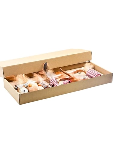 Mumoo Bear 7 PCS Cat Feather Toys, with Wooden Wand handle and 6 Feather/Plush Attachments, Interactive Cat Toy Wand for Indoor Cat and Kitten.