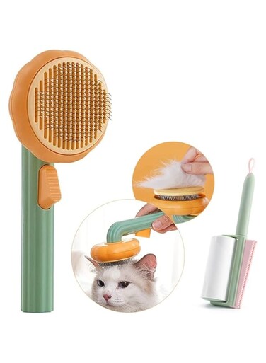 halamodo Cat Brush for Shedding and Grooming-Pet Groomer Shedding Grooming Tools Dog Hair &amp; Tangles Removal Brush-Self Cleaning Slicker with Sticky Fluff Roller