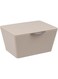 WENKO Box with lid Brasil Taupe - Aufbewahrungskorb, Badkorb mit Deckel, Plastic (TPE), 19 x 10 x 15.5 cm, Taupe