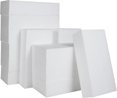 Pack of 12 Foam Blocks, 20 x 10 x 5 cm, White Rectangular Foam Blocks, Polystyrene Blocks, Modelling Foam Block for Sculptures, Modeling, Crafts, Flower Arrangement