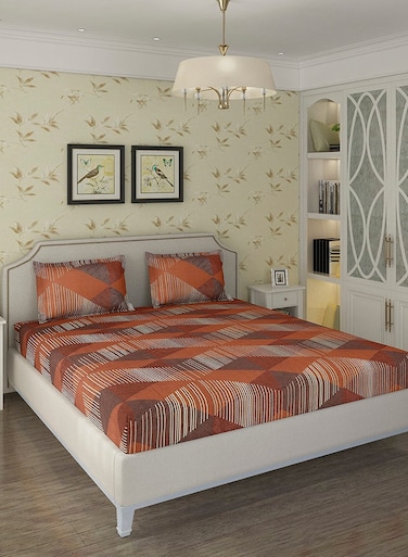 Contract-Cotton Rich Premium Double Bedsheet with 2 Pillow Covers for Bed Room, Home, Hotel-120 GSM, Maroon Diamond, 215 X 235 Cm