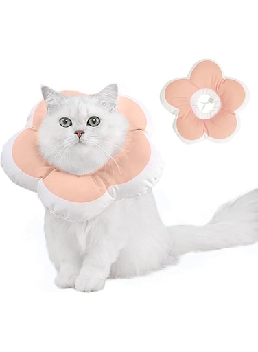 Jaffiust Cat Recovery Collar, Soft Elizabeth Pet Cone Adjustable Protection Wound Healing Cone, Adorable Flower Neck Pillow Prevents Licking, Biting, Dog Scratching Hood (Pink, S)