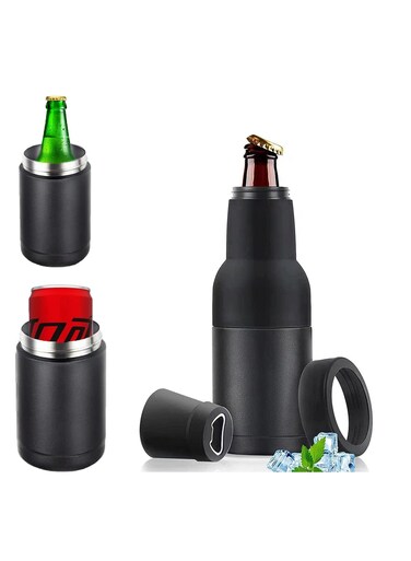 Coke Cooler - 3 in 1 Coke Bottle and Can Cooler with Bottle Opener, 12 oz. Ultra Thin Can Soda Bottle Insulator Retainer, Vacuum Insulated Double Wall Stainless Steel