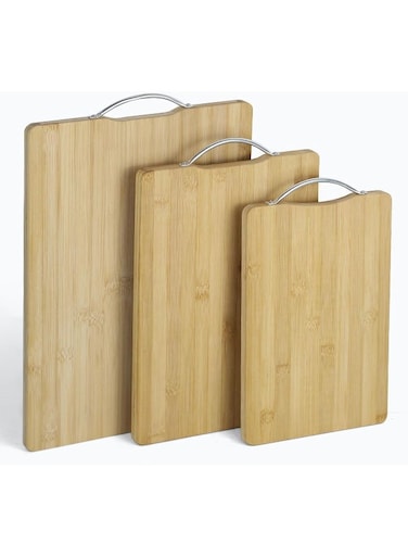 3pack Bamboo Wood Cutting Chopping Set, Serving Board with Easy-Grip Handle