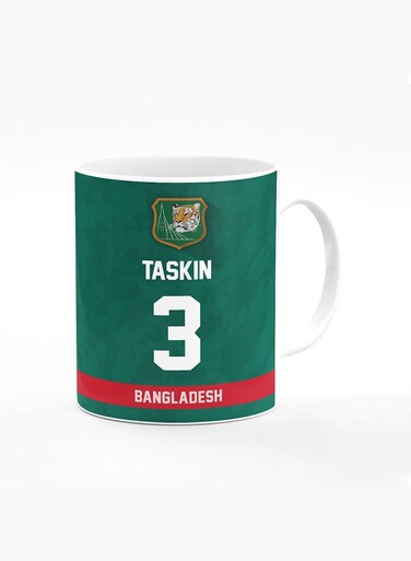 Designer Printed Coffee Mug with Heavy Duty Handle 11oz Ceramic Personalised Gift Mugs Cup - Cricket Player - Taskin Ahmed, Jersey Number - 3 (With Logo)