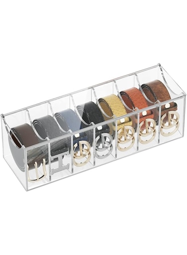 YEMMEN Belt Organizer for Closet - Acrylic Belt Storage Holder for Home, Comes with Dust Cover, 7 Compartments for Clean and Tidy Storage of Belts, Ties, and Other Items (7P-1Pack)
