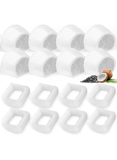 BIGTHREE Cat Water Fountain Filters, Pet Water Dispenser Filter, 8 Carbon Filters and 8 Foam Sponge Pre-Filter, Fit for Multiple Ceramic and Stainless Steel Pet Fountains.