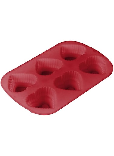 BERGNER BAKE A WISH SILICONE 6-HOLE CAKE PAN 26X17X3.5 CM, RED COLOR