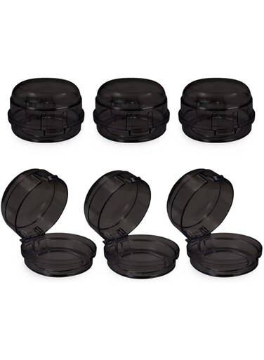 BangBoom 6 Pack Gas Stove Switch Protection Cover Clear Universal Gas Oven Knob Safety Covers with Matching Double-Sided Tape Stove Knob Locks for Gas Burners (Black)