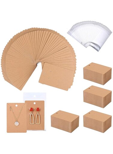 Earring Holder Cards, ELECDON Earring Display Holder Cards set for Earrings Necklace Jewelry Display and Packaging, 100 Pcs Earring Cards and 100 Pcs Self- Sealing Bags