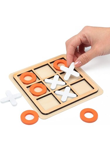 MAKINGTEC Tic-Tac-Toe Game Toy, Classic Wooden Checkerboard Educational Family Game Toys Set, Portable Casual Tabletop Game for Adults and Kids, Party Classroom Games (White and Orange)