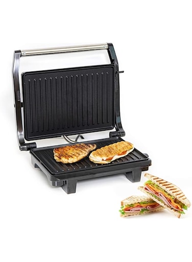 Geepas Stainless Steel Grill Maker, Power and Ready Light, GGM5394   Non-Stick Cooking Plate   Easy to Clean   Practical Cable Winding   Lid Locking for Space-Saving Vertical Storage   Pilot Light