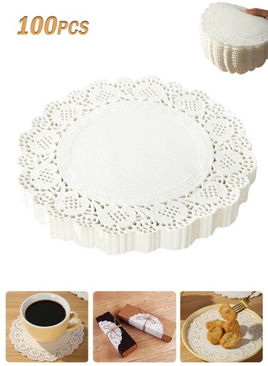 Life 100 Pieces Paper Doilies, 12 Inch Doilies for Food, Disposable Lace Paper Doilies for Tables, Round Paper Placemats Bulk for Cakes Desserts Crafts (White)