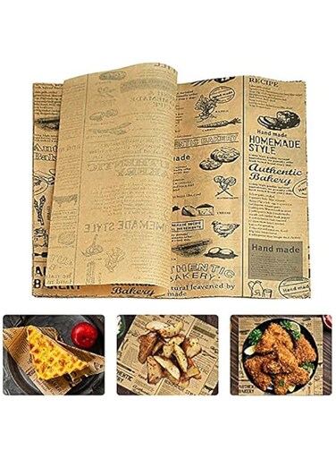 Food Wrapping Paper Printed Greaseproof Paper Sheets Bread Newspaper Vintage Grease Paper Squares 25 * 25cm Baking Paper Sheets for Sandwich Cheese Hamburger Cakes Baking Fries Gifts(100 Sheets)