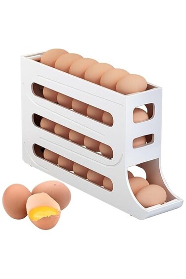 4-Tier Egg Holder &amp; Rolling Dispenser 30-Egg Capacity, Egg Storage for Refrigerator, Automatic Egg Rolling Holder Organizer For Fridge Space Saving.