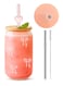 Cute Pink Bow Glass Cups with Lids and Straws, Aesthetic Iced Coffee Cup, Girly Preppy Design Tumbler Mug, Birthday Gifts for Girl, Teen Girl Gifts Trendy Stuff