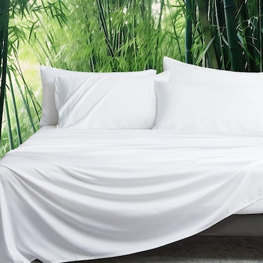 Home 6 Piece 100% Rayon Derived from Bamboo Cooling Queen Size Bedding Sheet Set, Luxury Silky Soft Breathable for Hot Sleeper, Includes 1 Fitted Sheet (150cm x 200cm) with 40 cm deep pocket,1 Flat Sheet (230cm x 260cm) and 4 Standard Pillowcases (50cm x 75cm), White