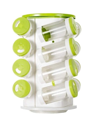 16-Piece Spice Container With Rack Green 28x17x18cm