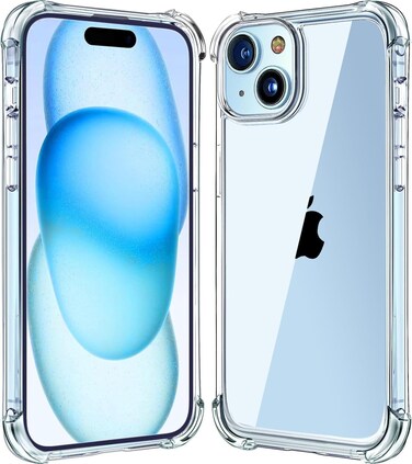 Muzz Clear Case for iPhone 16 Pro, Anti-Scratch PC Back, Slim TPU Shockproof Bumper Cover, Clear (iPhone 15)