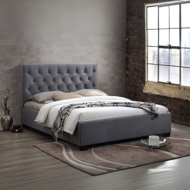 Spectrum Tufted Upholstered Queen Size Bed (150 X 190 CM) Grey Color