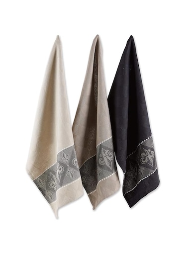 DII French Style Tabletop Kitchen Collection, Dishtowel Set, 18x28, Assorted Fleur de Lis, 3 Piece