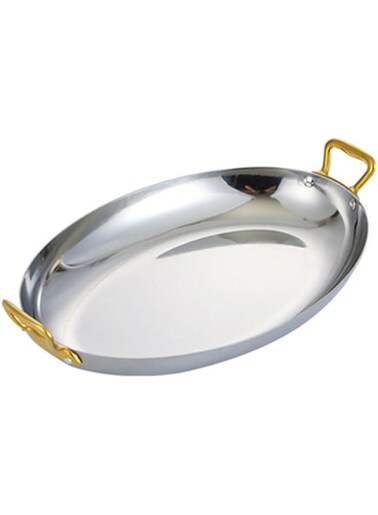 Oval Spanish Paella Pan with Dual Handles, 304 Stainless Steel Seafood Paella Pan Cookware for Homes, Restaurant Or Camping Skillet (Silver,25.5cm)