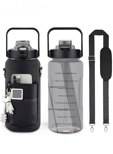 Water Bottle With Sleeve,2L Motivational Water Bottle With Straw And Time Marker,BPA Free Leakproof Large Sports Water Bottle,Reusable Water Jug For Workout Gym Sport