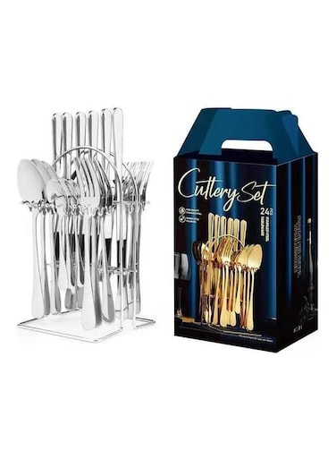 Lady 24-Piece Cutlery Set With Stand Holder Silver