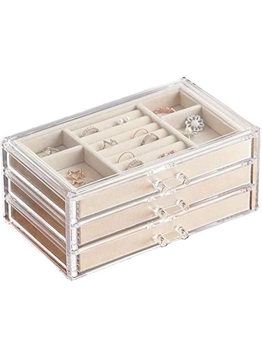 ELECDON Jewelry Box for Women with 3 Drawers, Velvet Jewelry Organizer for Earring Bangle Bracelet Necklace and Rings Storage Clear Acrylic Jewelry case