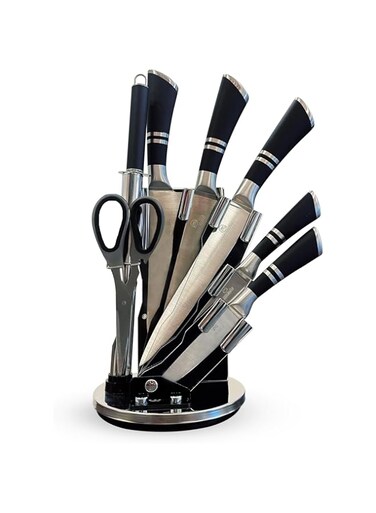 Mawa 8 Pieces Kitchen Knife Set with Acrylic Holder   Ultra Sharp, Professional Knife Set for Kitchen   Non-Slip Handles with Stainless Steel Blade   Black