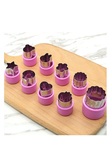 9 Pieces Vegetable Cutting Mold Set Children's Mini Biscuit Cutting Machine Flower Star Design Cartoon Animal Fruit and Biscuit Molds Purple