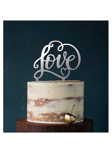 Manschin-Laserdesign Cake Topper, Cake Topper Acrylic Cake Stand, Choice of Colours, Wedding Cake Love (Mirror Silver (One Side)) Item No. 5081