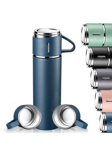 Vacuum Insulated Flask 500ml/17.6oz Stainless Steel Thermo Bottle with Cup for Coffee Water Hot and Cold Drink Flasks. (Blue)