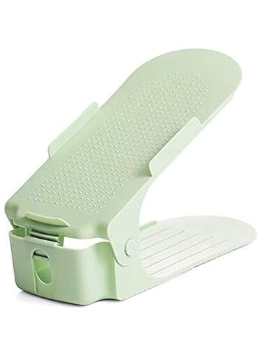 GulfDealz Double Layer Durable Adjustable Compact Design Shoe Rack Footwear with Integrated Type and Space Saving Ideal for Living Room, Small Spaces, Dormitory Rooms - Material Plastic (Green)