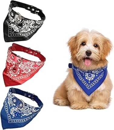 Proxima Direct 3PACK Dog Collar,Fashion Adjustable PU Leather Cat Collar, Dog Cat Bandana Neck Scarf Collar,Neckerchief for Pet Dog Puppy Cat Kitten