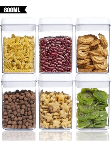 Airtight Food Storage Containers Set with Lock Lids Pantry Organization Plastic Storage Jar Storage Tank for Cereal Coffee Sugar Moisture Proof BPA Free &amp; Stackable Design (6PCS 800ml)